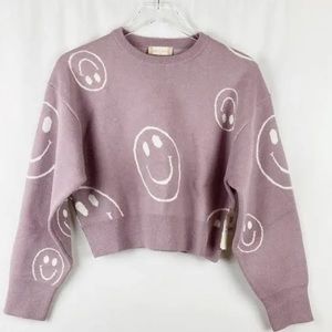 Altr’d state purple cropped smiley face sweater